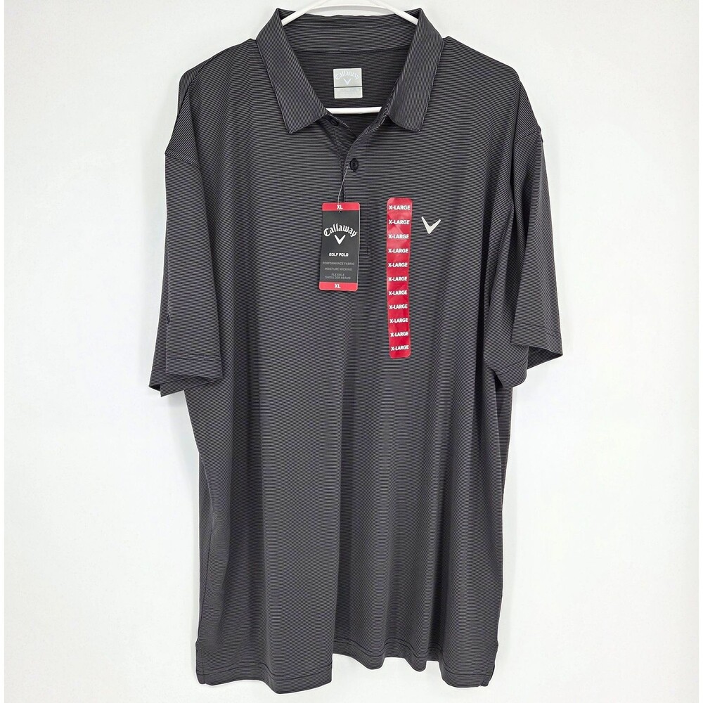 Callaway Men's XL Golf Polo Gray/Black Striped Moisture Wicking Stretch Logo